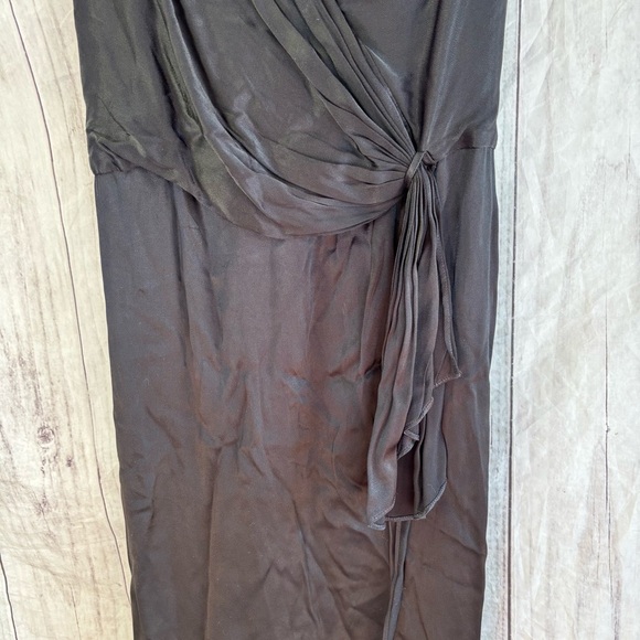 Anthropologie Giverny Midi Slip Satin Elegant Black Wrap Dress 12 - Picture 5 of 9